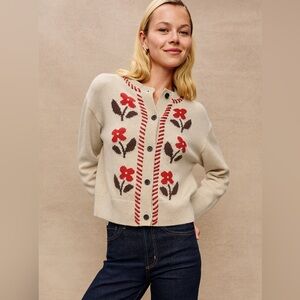 Rails Mavie Cardigan Carmine Floral XS Oversized Wool Blend Cropped Sweater